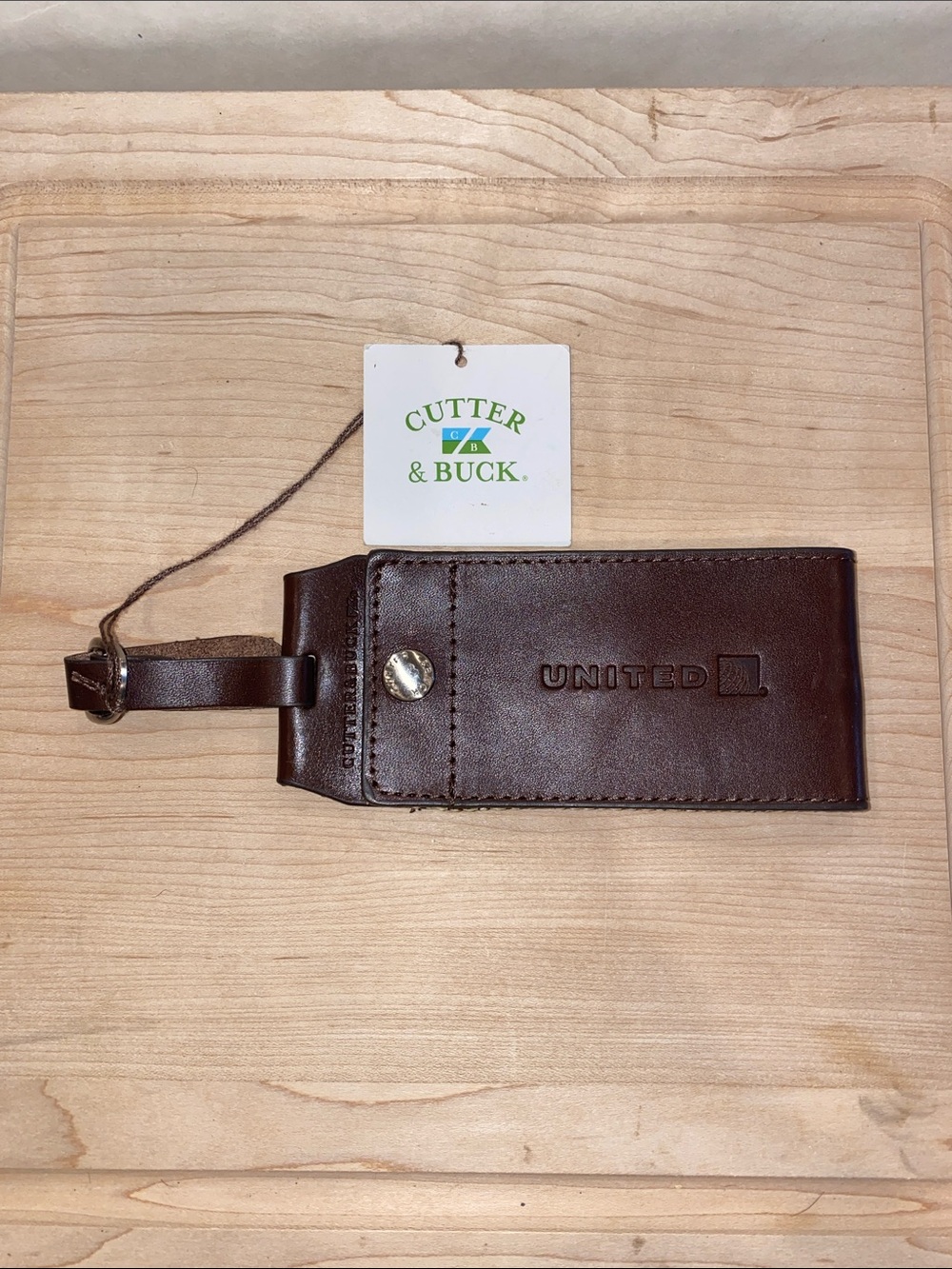 Cutter & Buck Brown Leather Luggage Tag with United Embossing